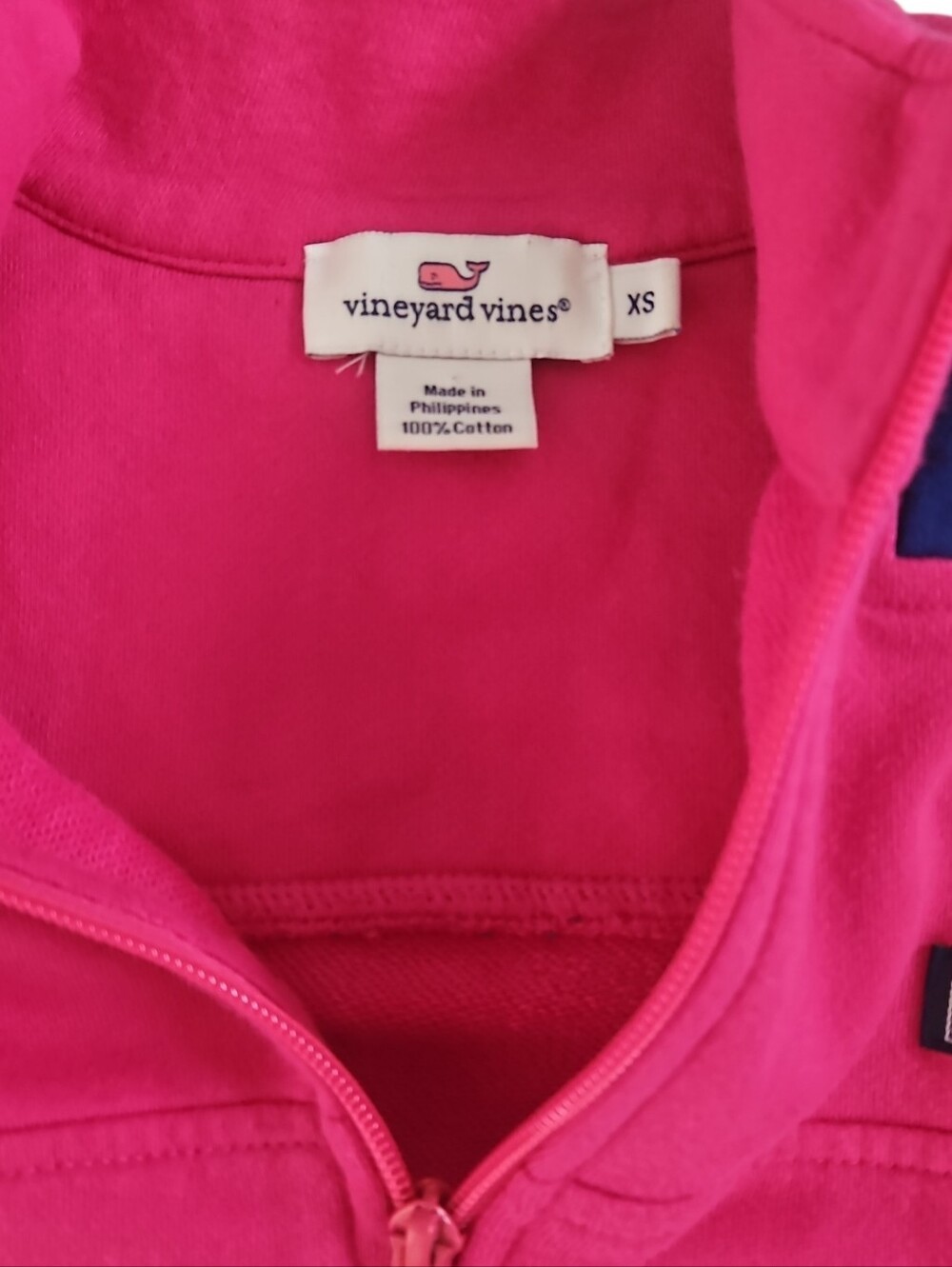 Vineyard Vines Hot Pink Quarter-Zip Pullover with Navy Whale Yoke Women's XS - Picture 4 of 6